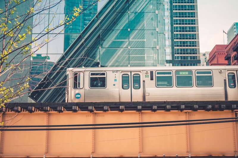 CTA train on elevated track