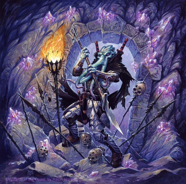 Cthulhu-inspired warrior in cave
