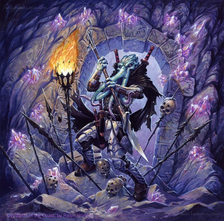 Cthulhu-inspired warrior in cave