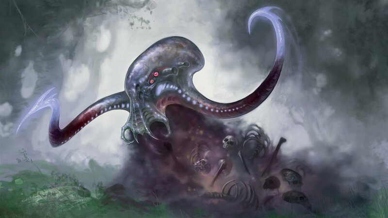 Cthulhu-like creature in mist