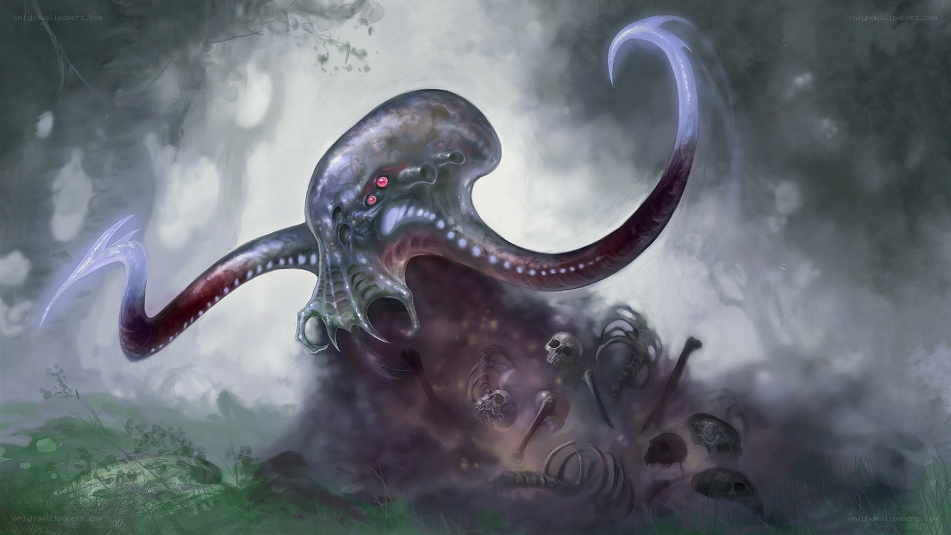 Cthulhu-like creature in mist