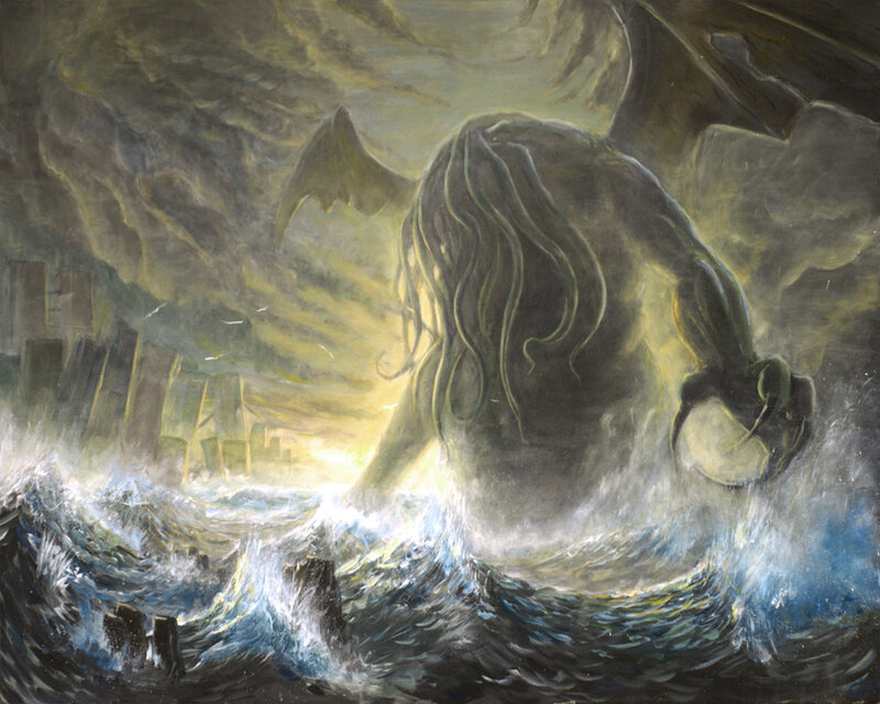 Cthulhu Rising from Sea — Gray