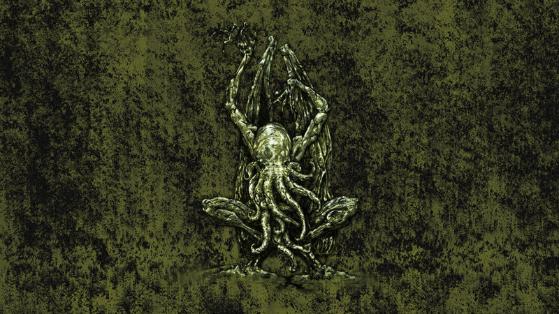 Cthulhu statue on green background