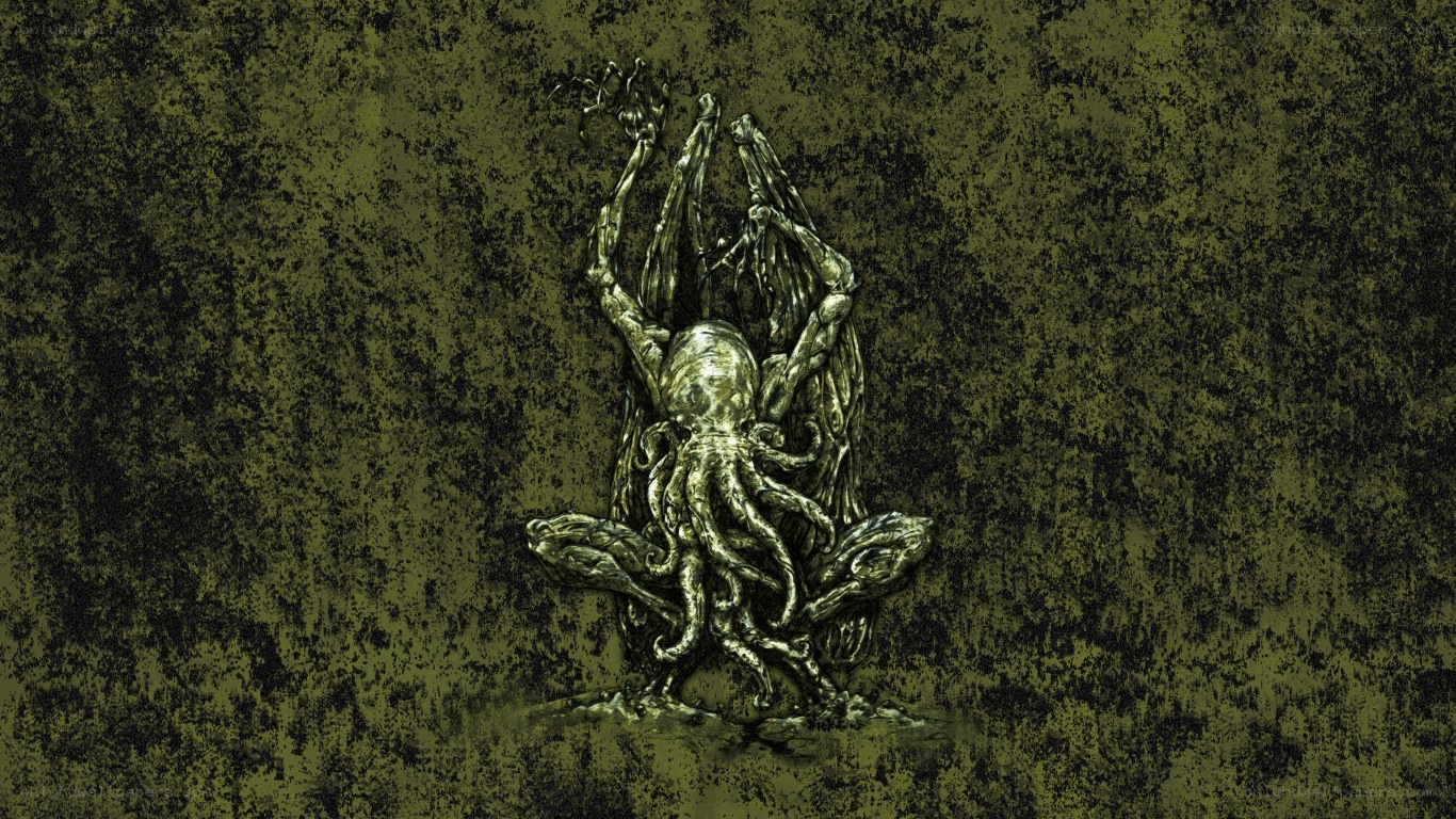 Cthulhu statue on green background