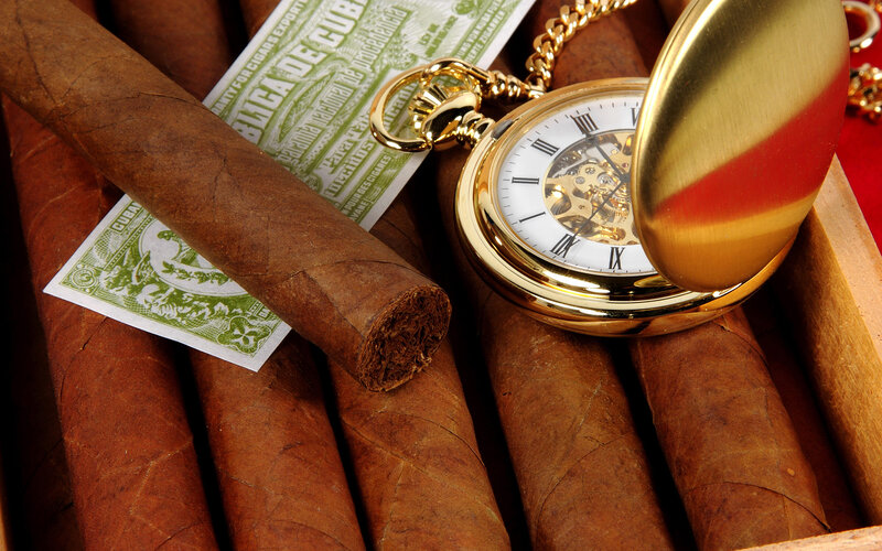 Cuban Cigars and Pocket Watch — Brown