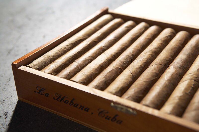 Cuban cigars in a wooden box