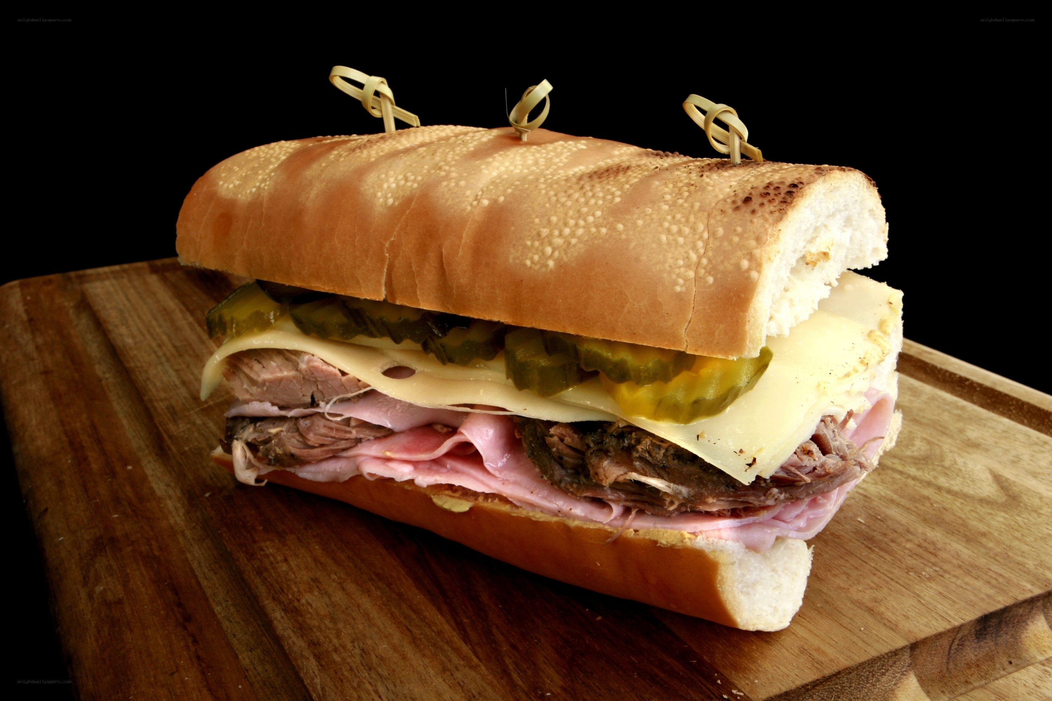 Cuban sandwich on wood board