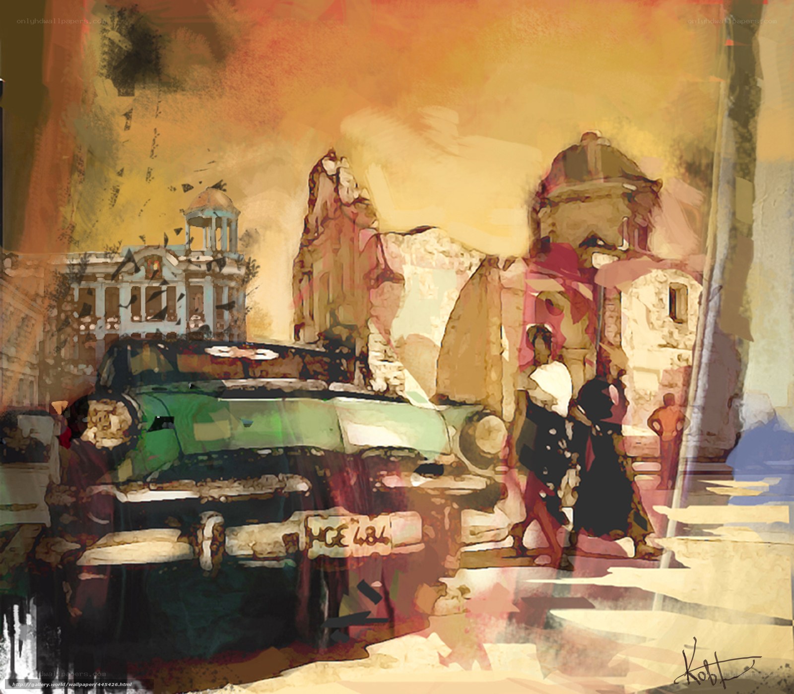 Cuban street scene with classic car