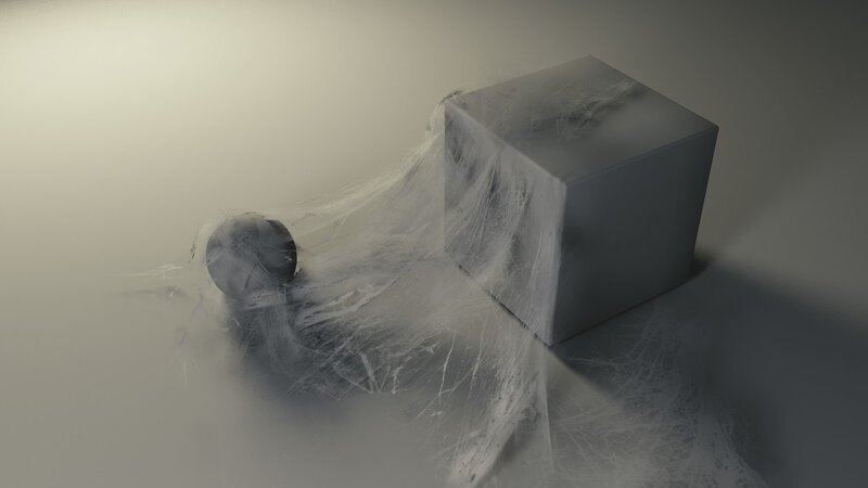 Cube and Sphere Covered in Web