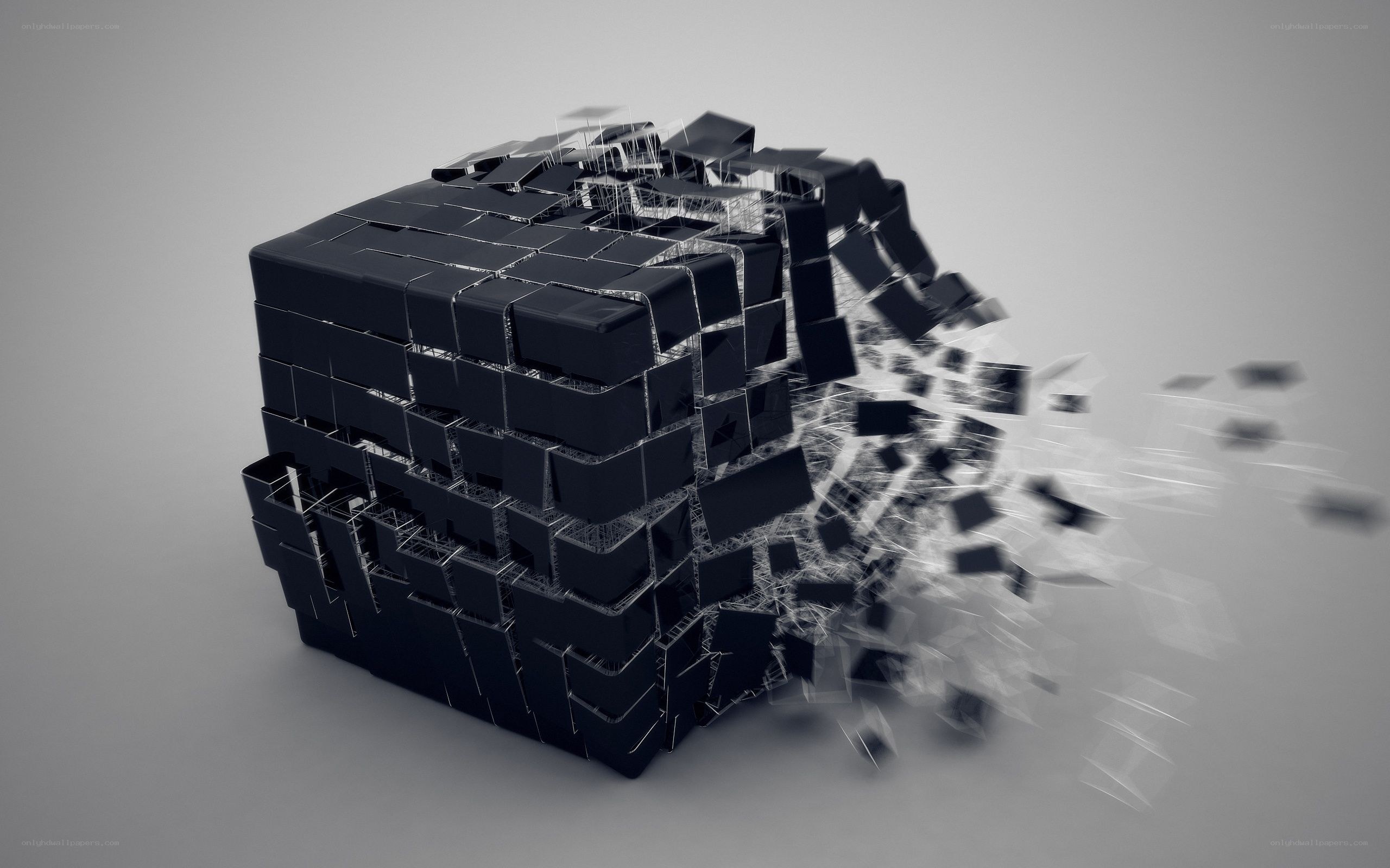 cube disintegrating into pieces