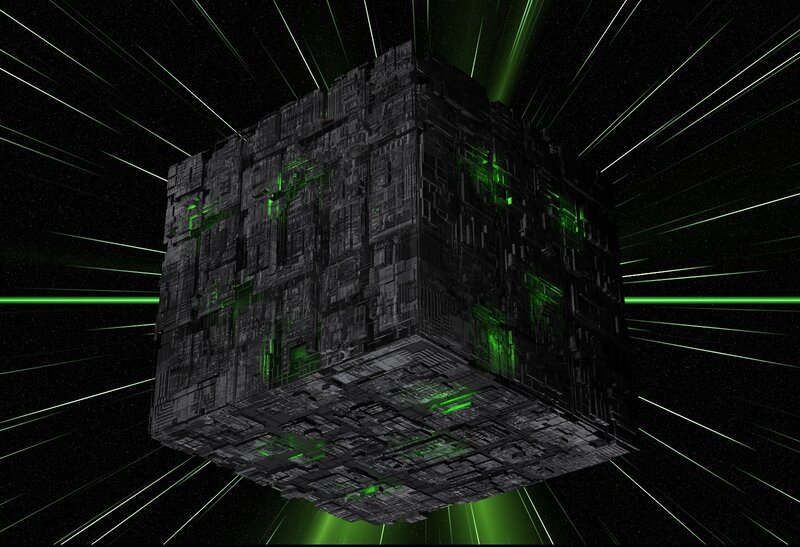 cube in space with green lights