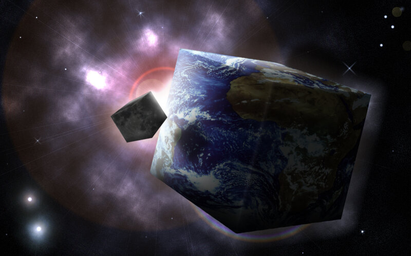 cube-shaped Earth in space
