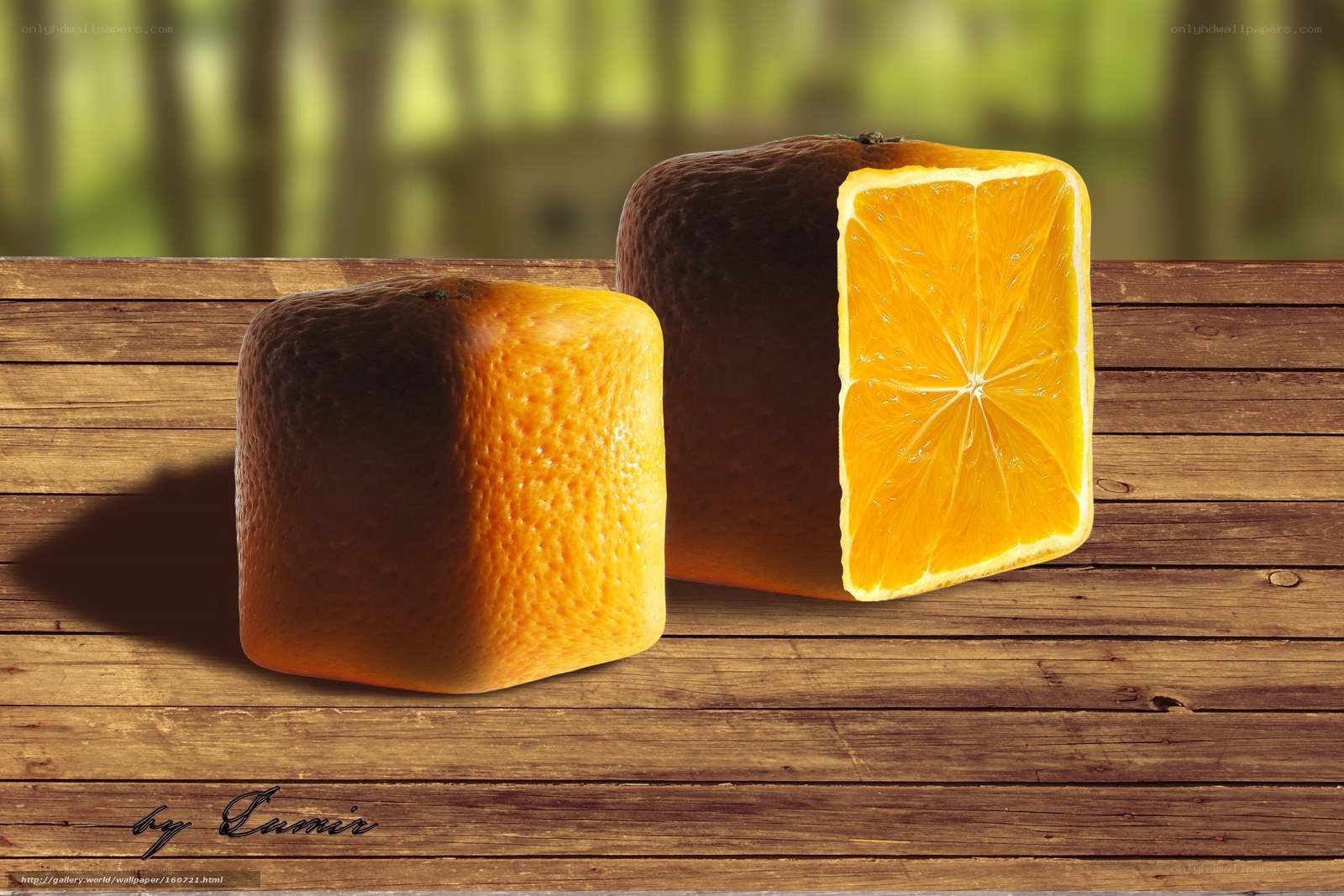 cube-shaped oranges on wood