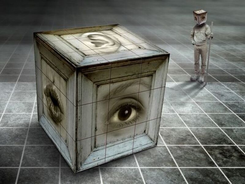 cube with body parts and figure