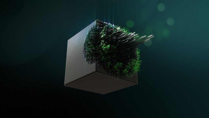 Cube with Green Particles