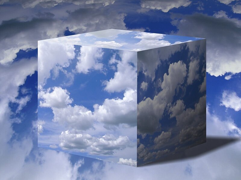 Cube with Sky Texture — Blue, Serene, Afternoon, 3d Render