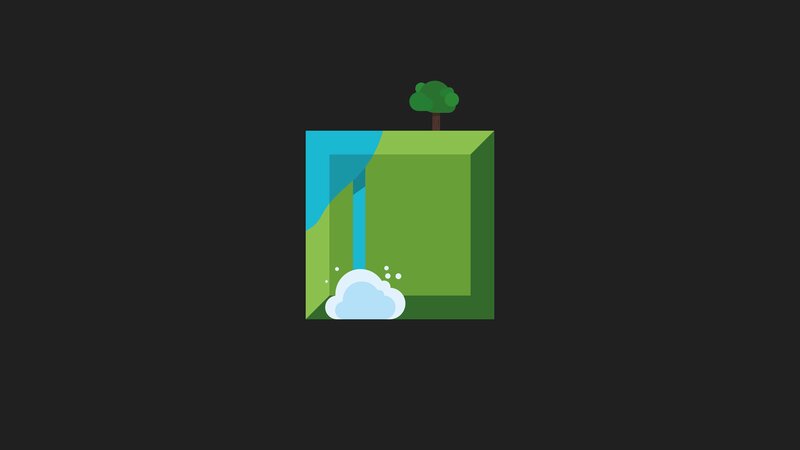 Cube with Tree and Waterfall