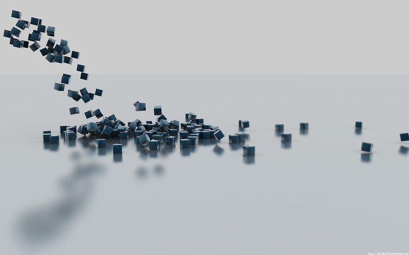 Cubes falling on reflective surface
