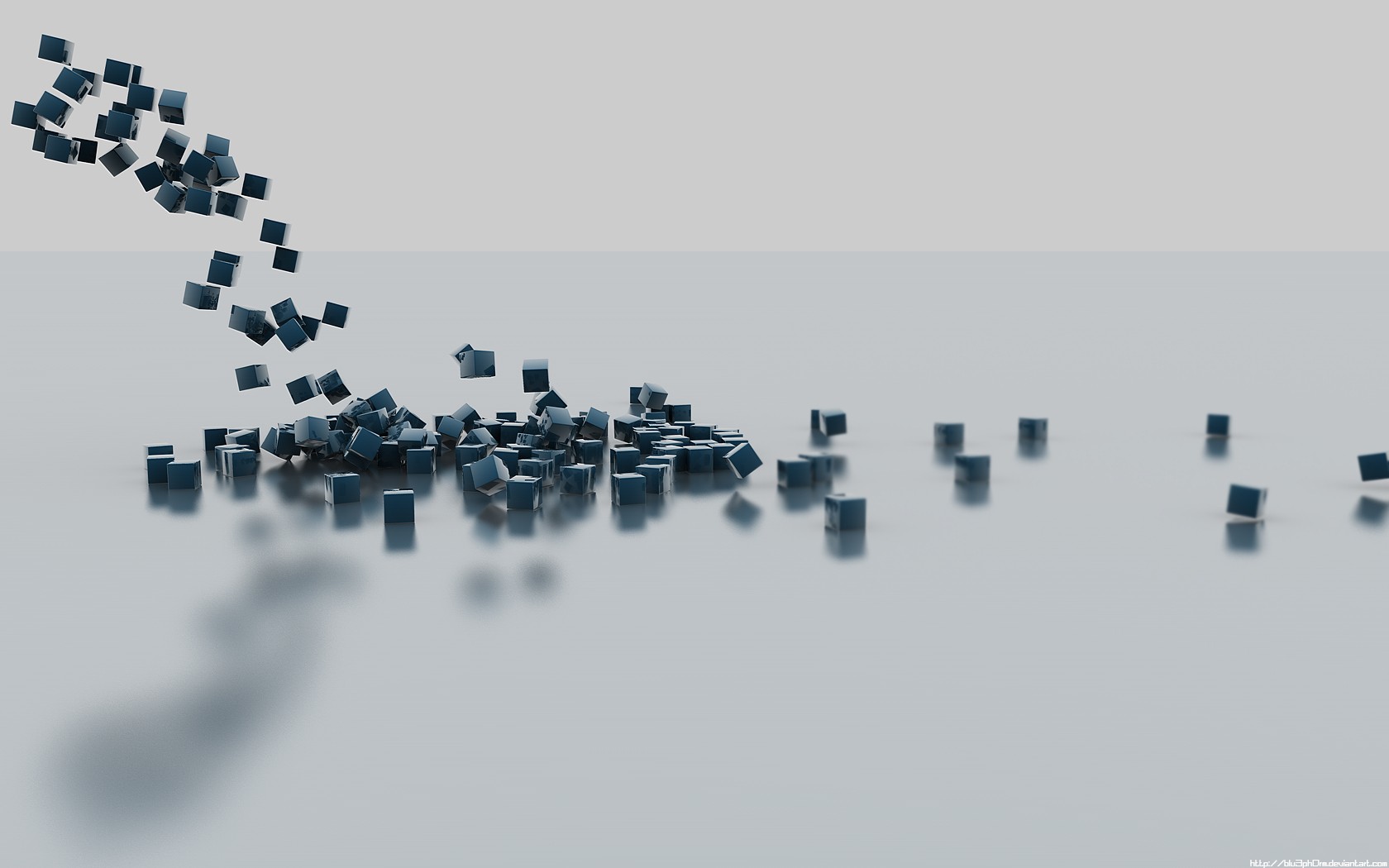Cubes falling on reflective surface
