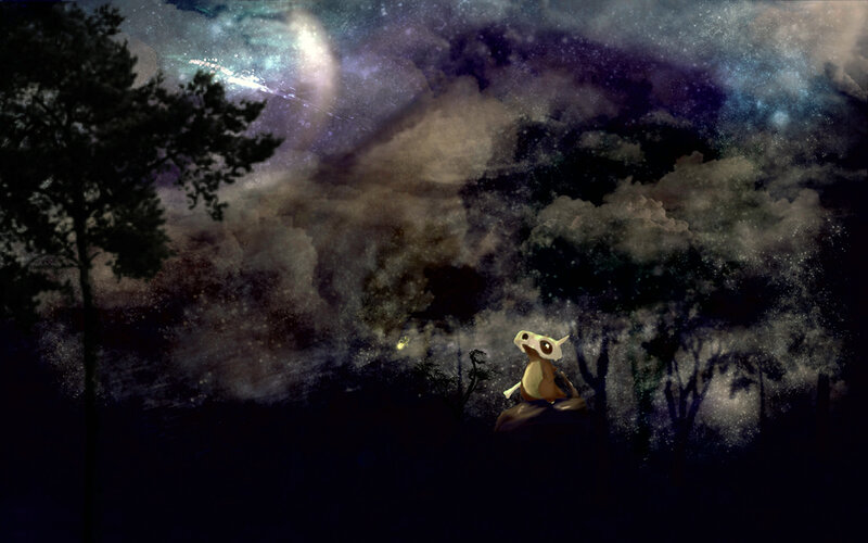 Cubone under a starry sky