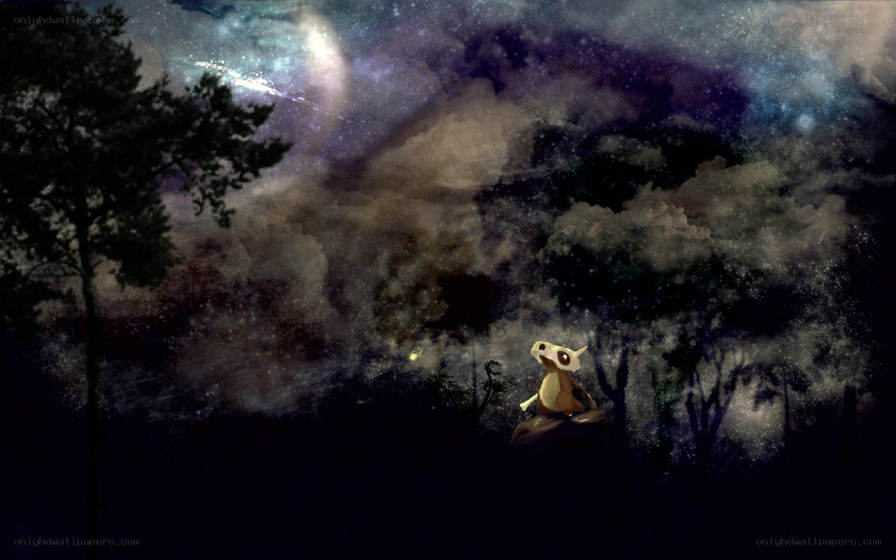 Cubone under a starry sky
