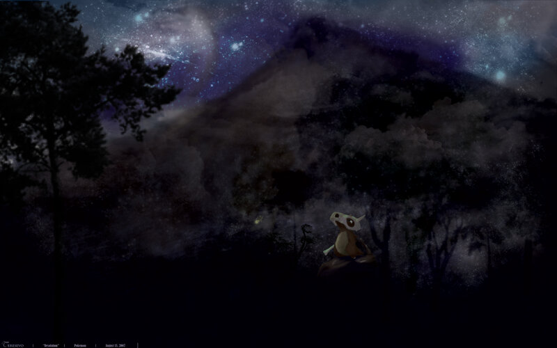 Cubone under starry sky