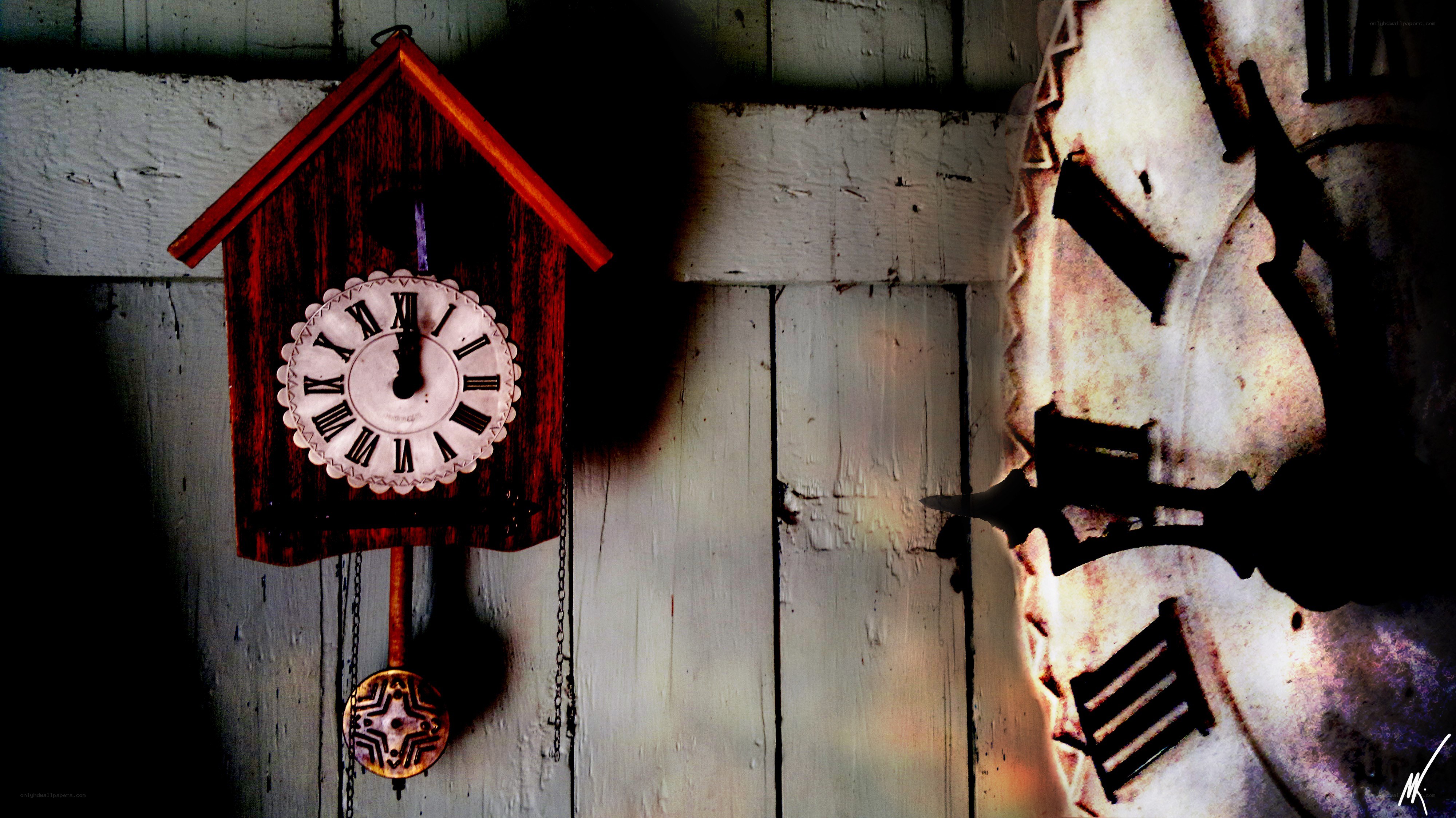 Cuckoo clock and large clock face