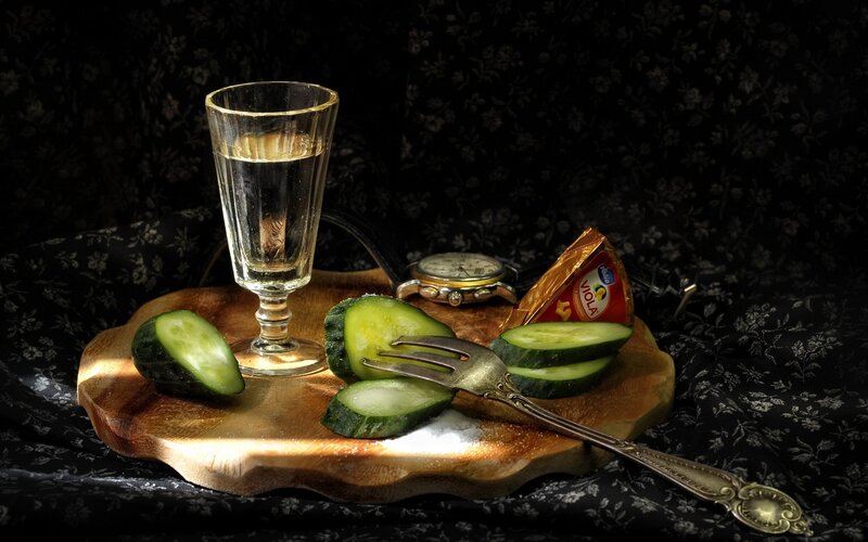 Cucumber and Vodka on Tray