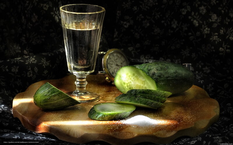 Cucumber and vodka still life