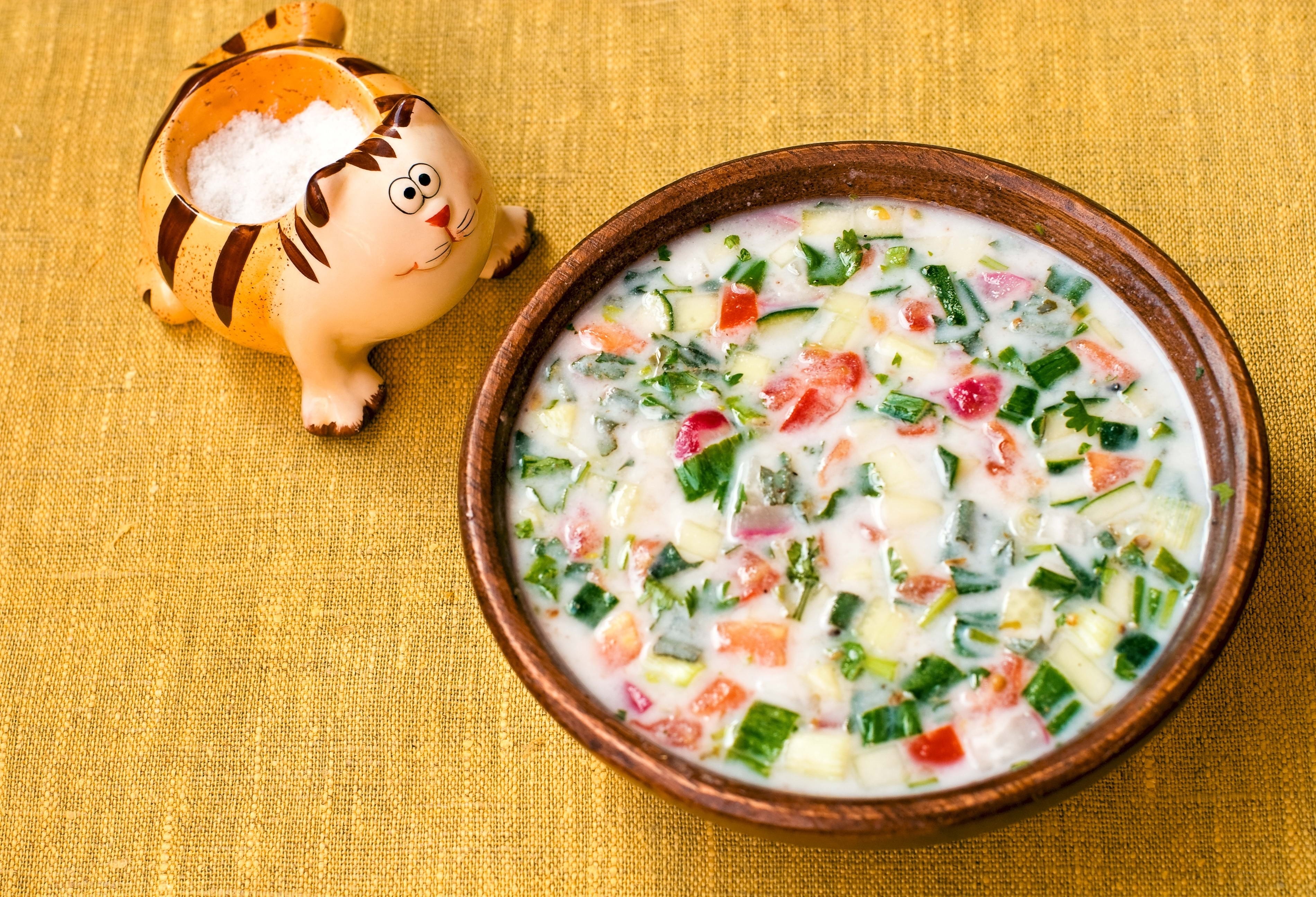 cucumber yogurt soup with salt shaker