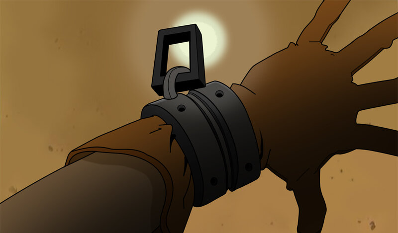 cuffed hand in desert
