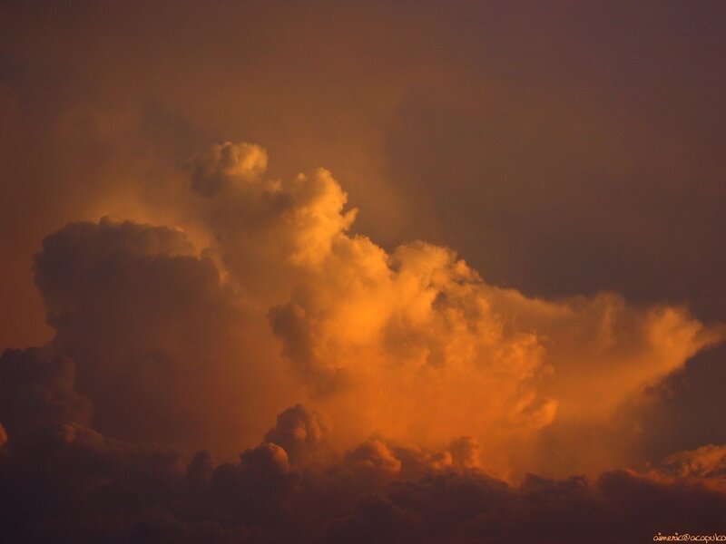 Cumulus Clouds at Sunset — Orange, Dramatic, Photograph, Sky, Brown, Black