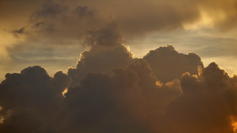 Cumulus Clouds at Sunset — Orange, Dramatic, Photograph, Sky, Brown