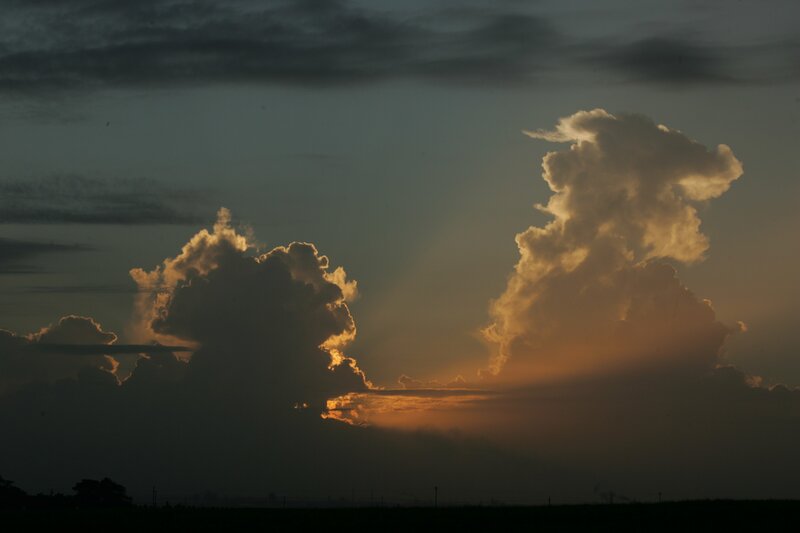 Cumulus Clouds at Sunset — Orange, Dramatic, Photograph, Sky, Horizon