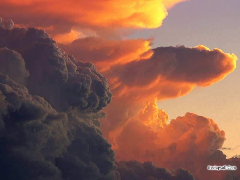 Cumulus Clouds at Sunset — Orange, Dramatic