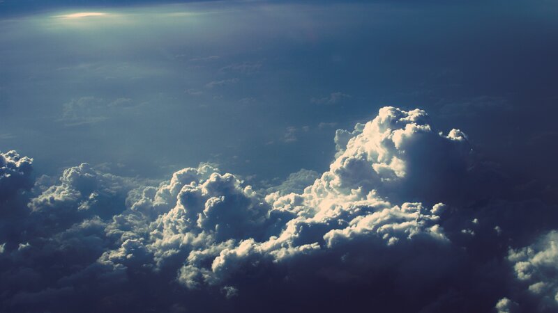Cumulus Clouds from Above — Blue, Dramatic, Photograph, Sky