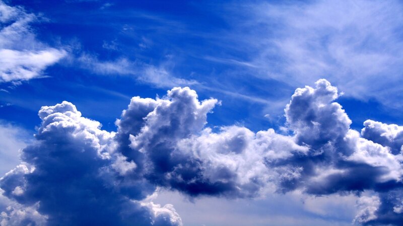 Cumulus Clouds in Blue Sky — Serene, Afternoon, Photograph