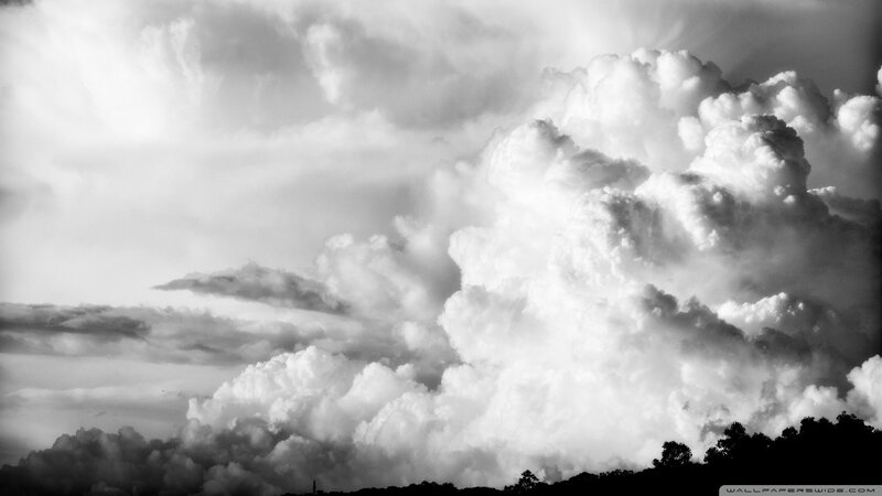 Cumulus Clouds in Sky — Black, Dramatic, Photograph, Trees, White