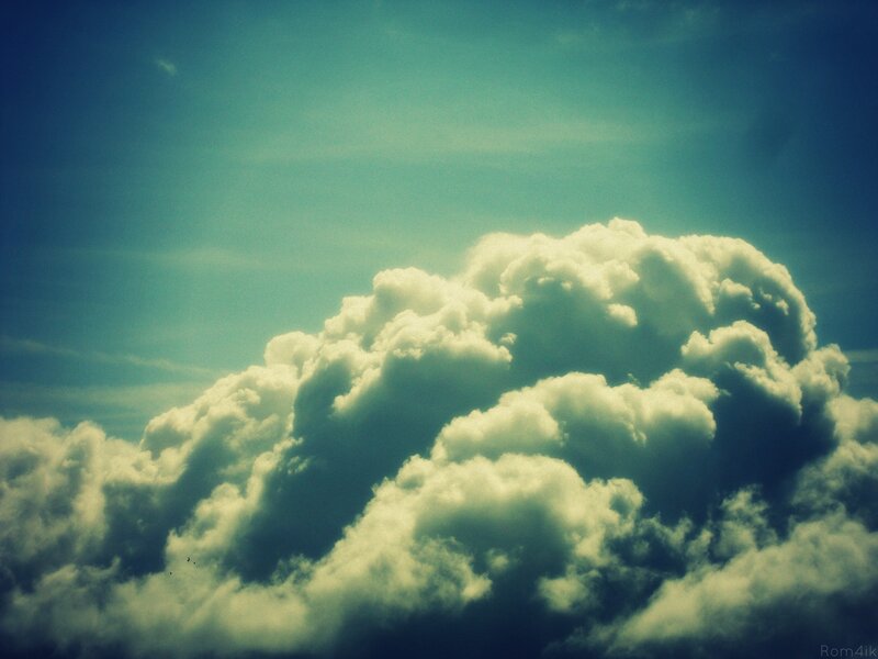Cumulus Clouds in Sky — Blue, Dramatic, Afternoon, Photograph, White, Green