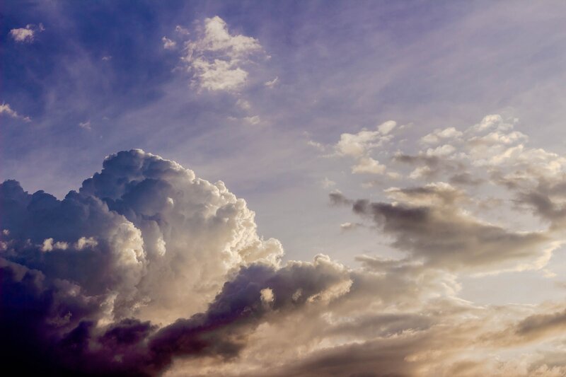 Cumulus Clouds in Sky — Blue, Dramatic, Sunset