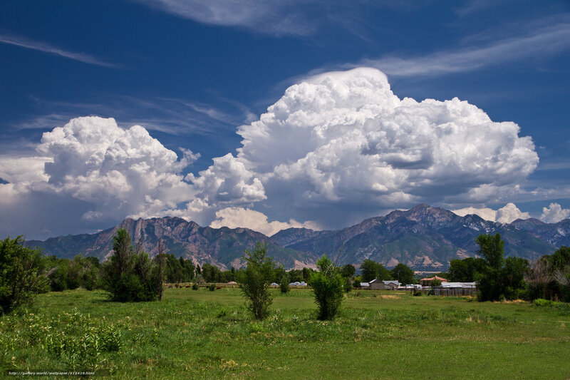 Cumulus Clouds over Mountains — Blue