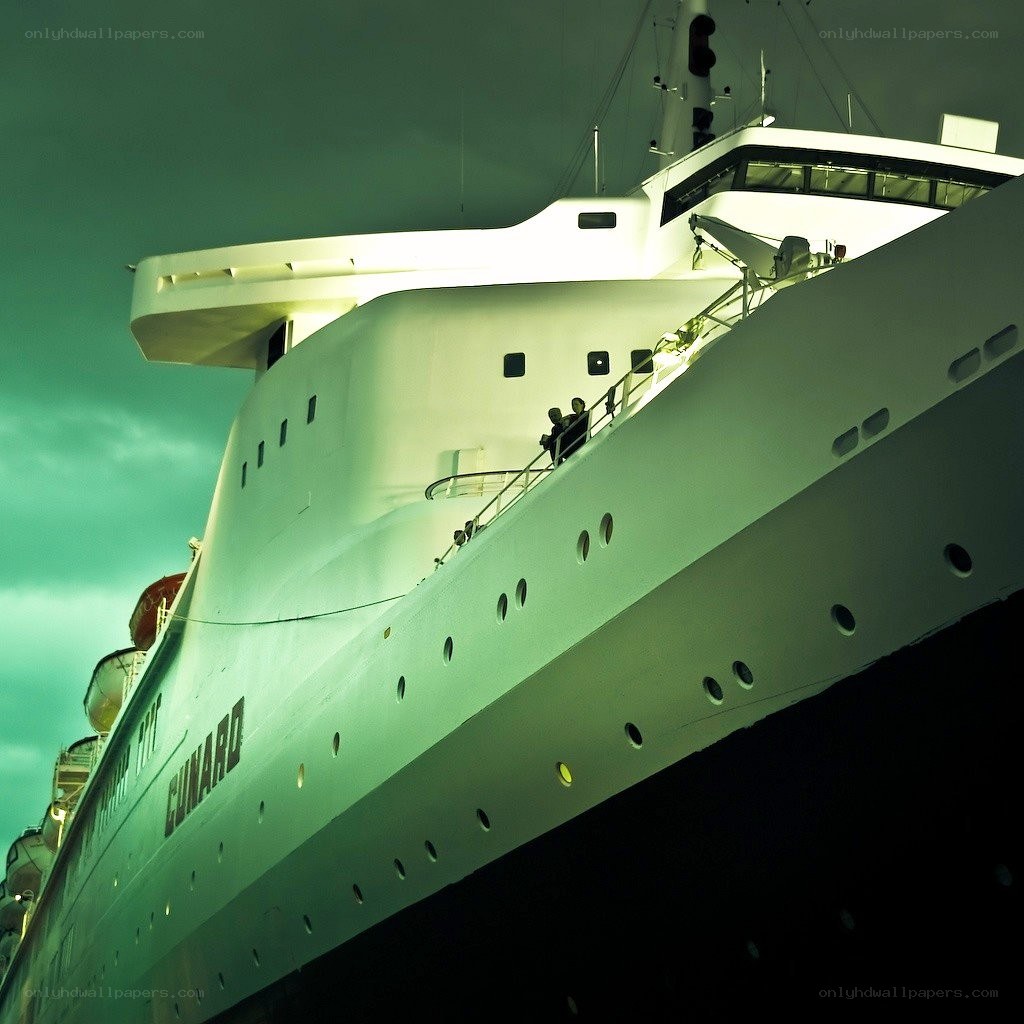 Cunard cruise ship at night