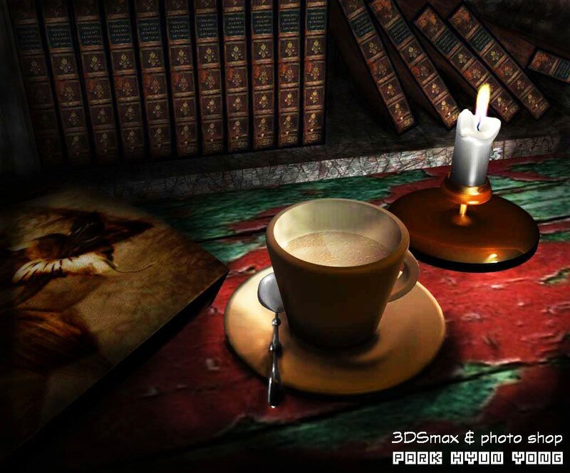 Cup of coffee by candlelight