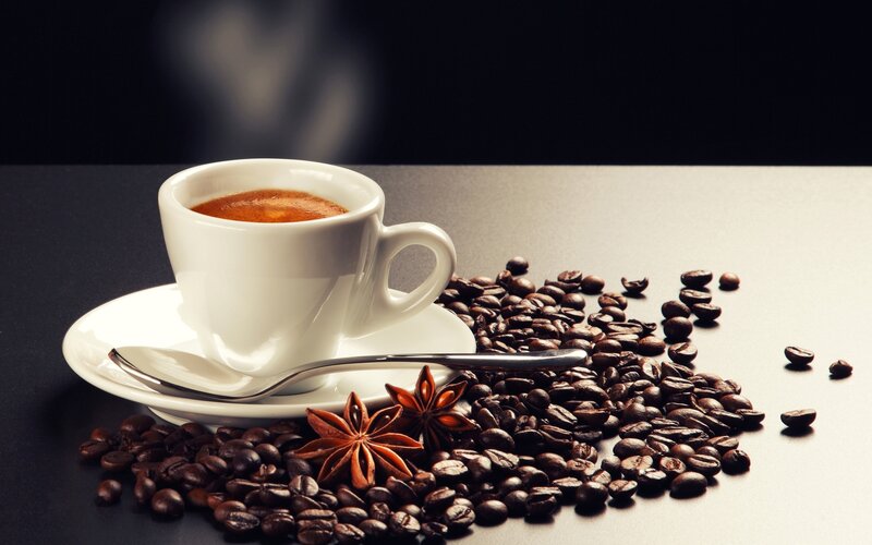 Cup of Coffee with Beans — Brown, Dramatic