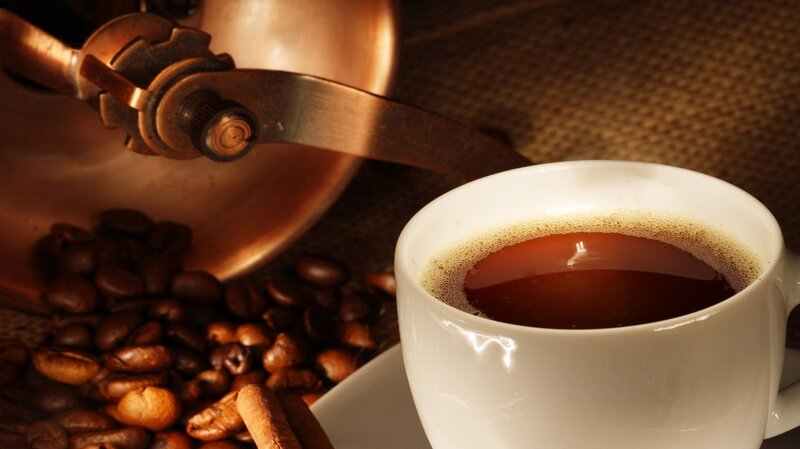 Cup of Coffee with Beans — Brown, Warm, Photograph, Coffee Beans