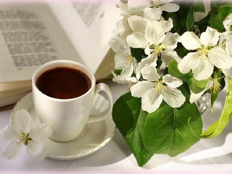 Cup of Coffee with Flowers — White