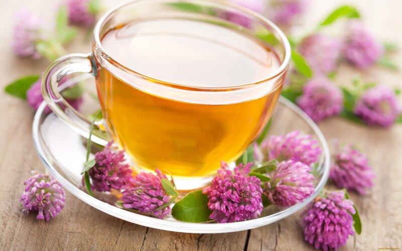 cup of herbal tea with flowers