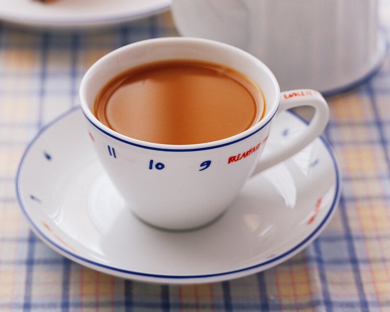 Cup of tea on a checkered table