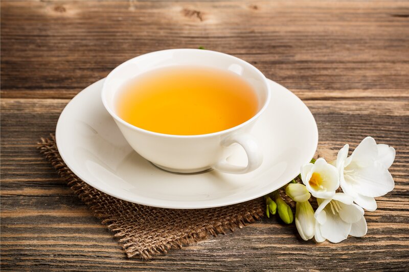 Cup of Tea on Wood — White