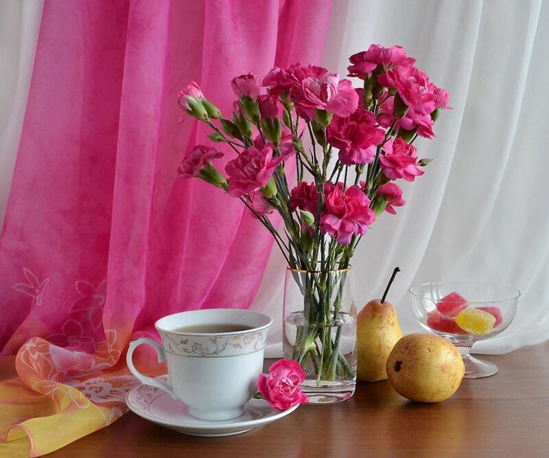 Cup of Tea with Flowers — Pink